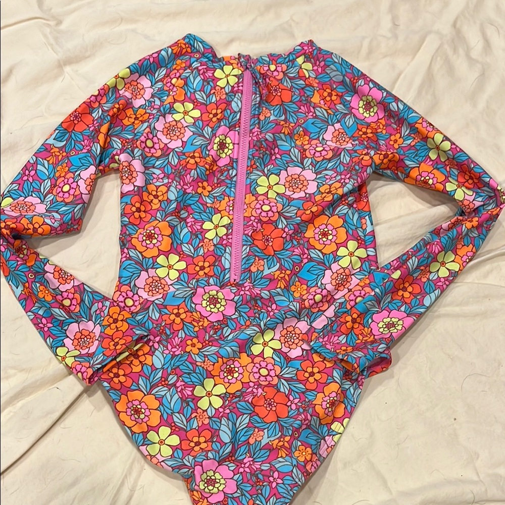 Cat & Jack size 8 - Floral Kids Swimwear - zipper in back